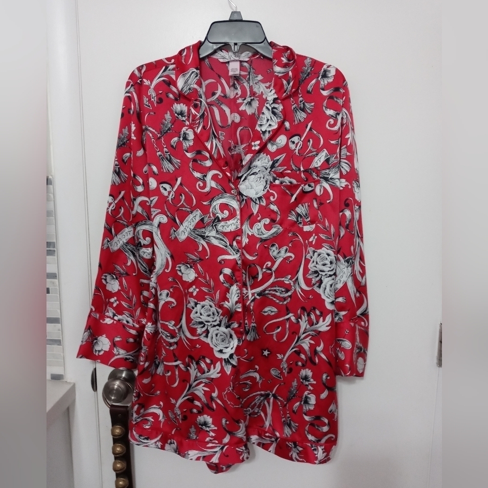 Victoria's Secret Button Down Floral and Hearts Satin Romper Lounge/Sleepwear M